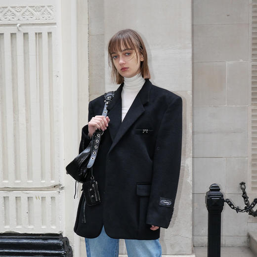   NUTH黑色毛呢西装羊毛呢西服宽松百搭oversize外套 商品图0