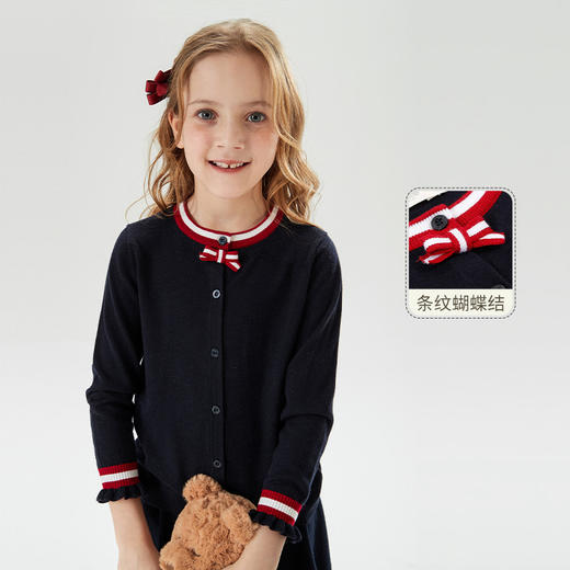 mettekids儿童毛衣2022春季新款开衫打底衫蝴蝶结女童可爱针织衫 商品图1