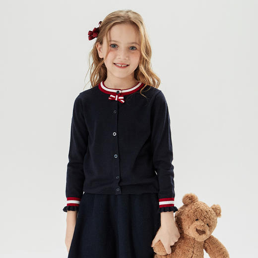 mettekids儿童毛衣2022春季新款开衫打底衫蝴蝶结女童可爱针织衫 商品图4