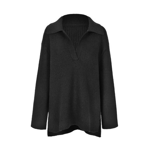   NUTH 宽松POLO开领百搭黑色慵懒针织衫毛衣 商品图4