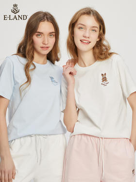 ELAND依恋2022夏季新款甜美学院风圆领直筒T恤短袖女EERAC24E1M