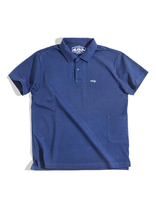 工装优选 美式复古蓝染翻领POLO衫T恤克莱因蓝短袖纯棉打底衫男夏 商品图4