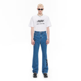 NUTH21SS 夏季宽松微喇叭刺绣牛仔裤