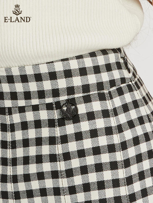 ELAND衣恋复古格纹高腰设计感小众时尚半身裙女EEWHC23N3M 商品图3