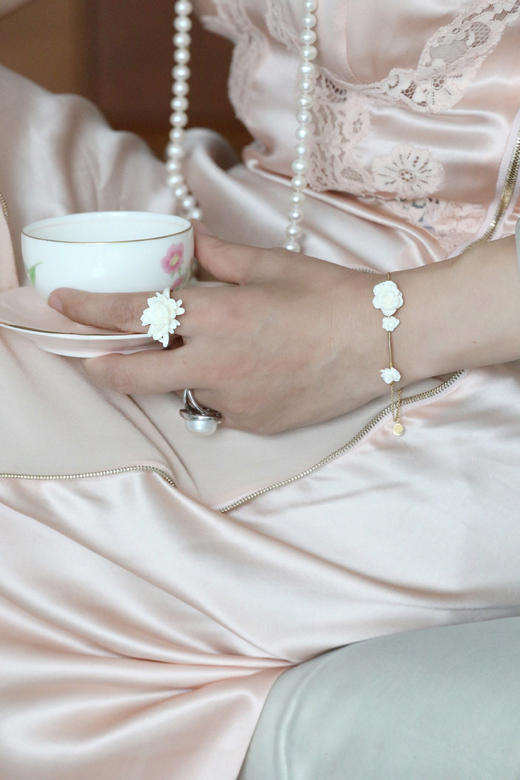 【月出】猛犸牙雕国粹·手工制作·芙蓉18K金手链yc 商品图0