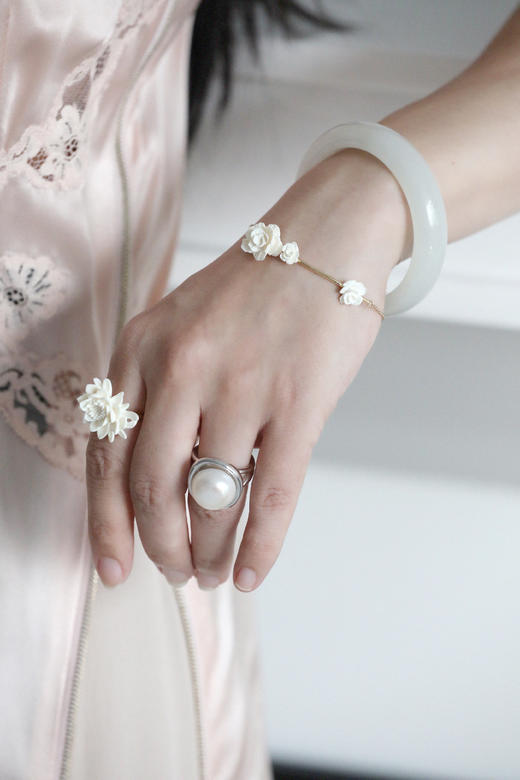 【月出】猛犸牙雕国粹·手工制作·芙蓉18K金手链yc 商品图1