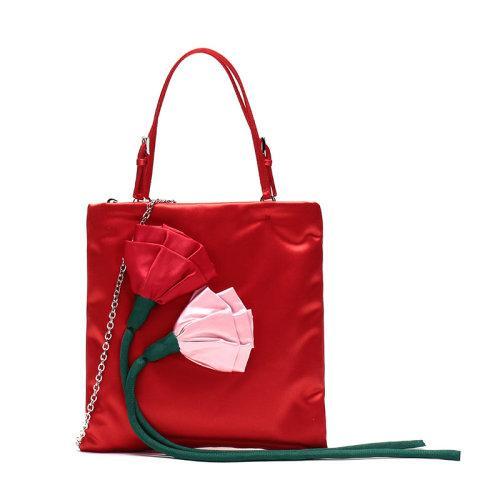 【现货秒发】PRADA/普拉达 单肩包 女士织物玫瑰装饰手提单肩斜挎包 1BA252 2DCN VO1L 商品图0