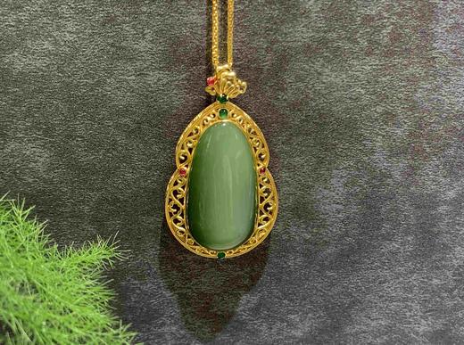 【御珠宫坊】金镶碧玉猫眼吊坠 商品图0