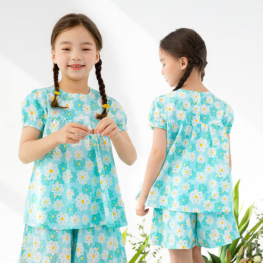 贝贝怡童装女童短袖衬衫2022夏季碎花可爱儿童上衣中大童洋气 商品图1