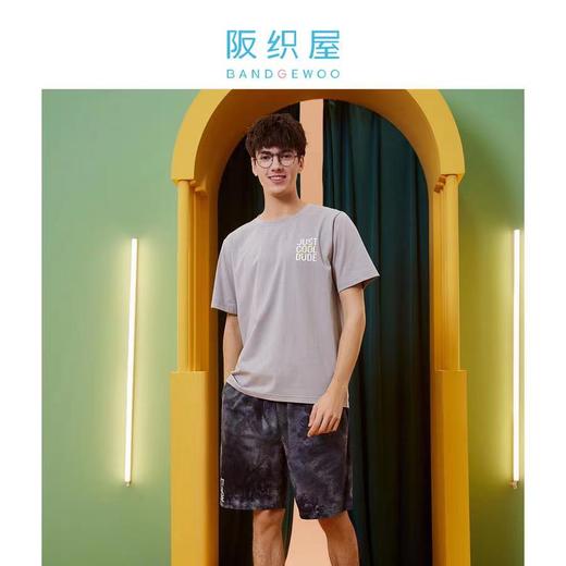阪织屋棉质扎染印花男士短袖短裤套头套装393165011003 商品图0