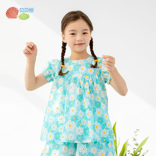 贝贝怡童装女童短袖衬衫2022夏季碎花可爱儿童上衣中大童洋气 商品图2