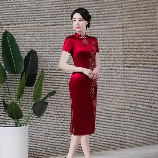 MH-新款重磅醋酸旗袍连衣裙复古改良时尚结婚敬酒长款七分袖 商品图2