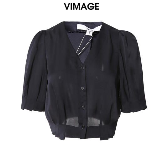 VIMAGE纬漫纪夏款新品时尚显瘦V领上衣女V1713333 商品图0