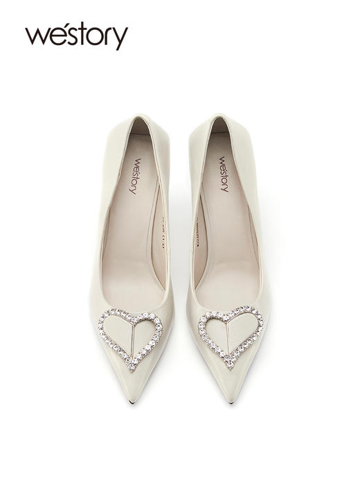westory2022年新款不累脚高跟细跟气质尖头设计感白色单鞋女W22AE54881 商品图3