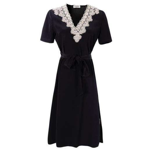 剩S 米思阳2025夏季新款法式优雅拼接蕾丝V领收腰系带醋酸连衣裙1204 商品图4