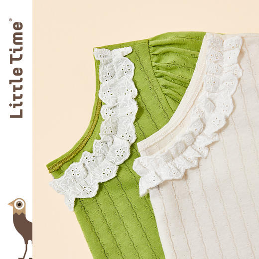littletime女童花边短袖T恤夏季绿色文艺新款中大童儿童上衣 商品图3