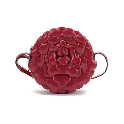 【国内现货】Valentino/华伦天奴 2021款 女士羊皮革玫瑰花瓣圆形单肩斜挎包 VW2B0I32JBZ 商品图5