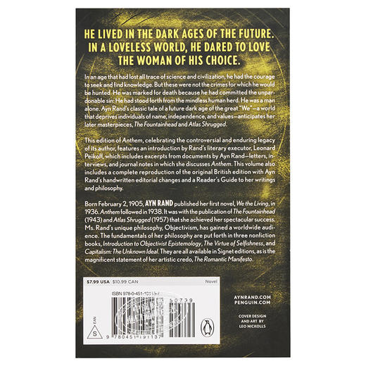 【中商原版】[英文原版]Anthem 赞美诗/安·兰德 Ayn Rand/SIGNET/50周年版 商品图1