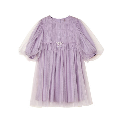 littletime儿童超仙紫色七分袖网纱公主裙春夏新款女童连衣裙 商品图4