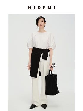 HIDEMI 简约廓形短袖设计感自然棉质衫衬上衣 白色/黑色