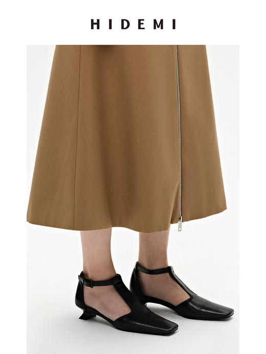 HIDEMI 羊皮方尖头复古设计感小跟凉鞋皮鞋 黑色/裸米色 商品图14