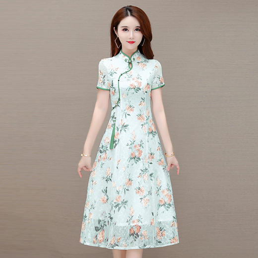 WE YJY-22YNS27 2022夏季优雅印花时尚修身显瘦气质通勤印花连衣裙 商品图0