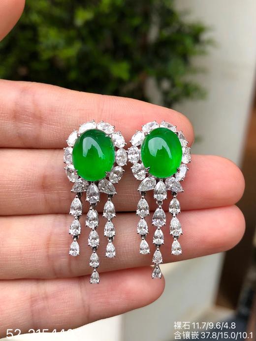 老坑玻璃种帝王绿流苏蛋面耳坠【52-2154403】具体价格微信咨询 商品图3