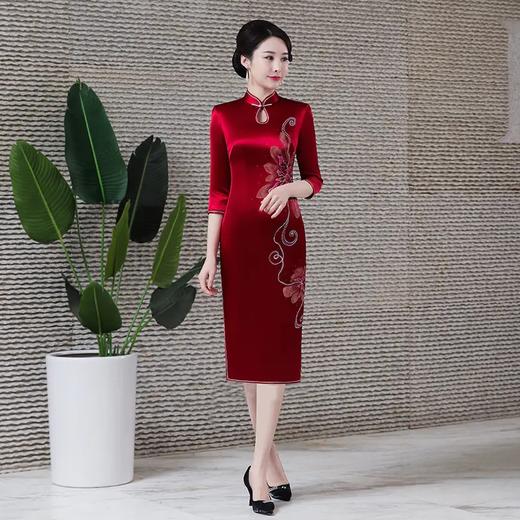 MH-新款重磅醋酸旗袍连衣裙复古改良时尚结婚敬酒长款七分袖 商品图6