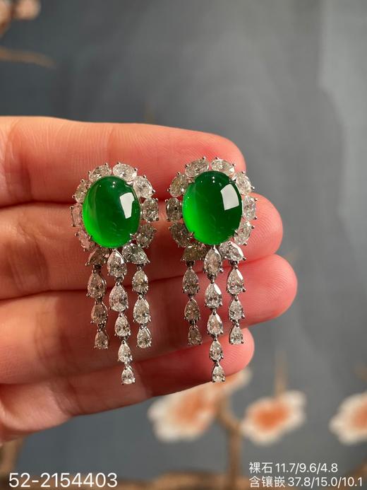 老坑玻璃种帝王绿流苏蛋面耳坠【52-2154403】具体价格微信咨询 商品图8