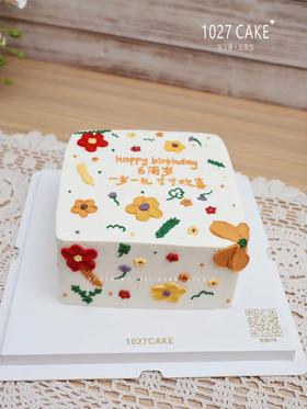 1027CAKE | ins风  手绘方形蛋糕 春田花花