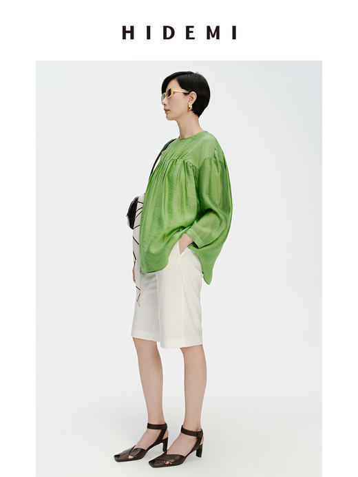 HIDEMI 两粒扣纤维显瘦西裤中短裤 奶茶色/白色 商品图9