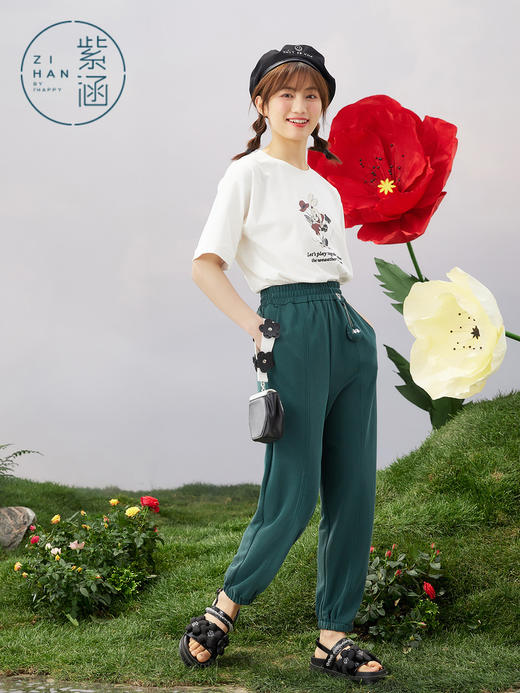 ZIHAN紫涵高腰针织运动裤女2022夏新款松紧腰直束脚裤简约直筒百搭长裤Z2Z03BS180 商品图6