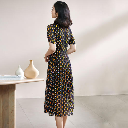 剩S/M 米思阳2024夏季新款时尚复古印花雪纺裙拼接醋酸中长款连衣裙1123 商品图2