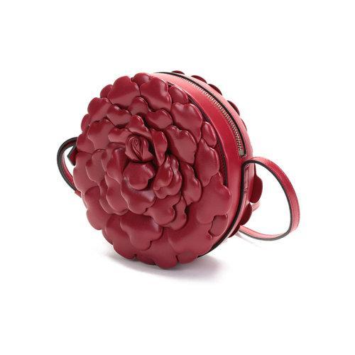 【国内现货】Valentino/华伦天奴 2021款 女士羊皮革玫瑰花瓣圆形单肩斜挎包 VW2B0I32JBZ 商品图6