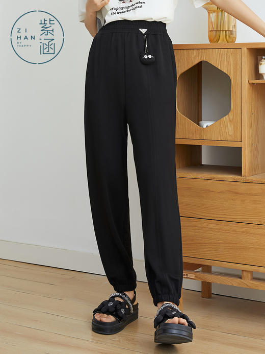 ZIHAN紫涵高腰针织运动裤女2022夏新款松紧腰直束脚裤简约直筒百搭长裤Z2Z03BS180 商品图2