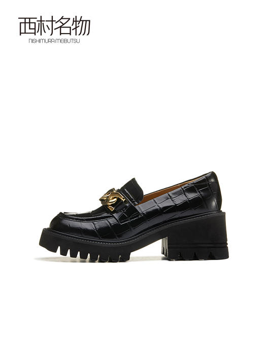 西村名物厚底乐福鞋女春季英伦风小皮鞋大头jk鞋黑色单鞋X22AM18851 商品图1