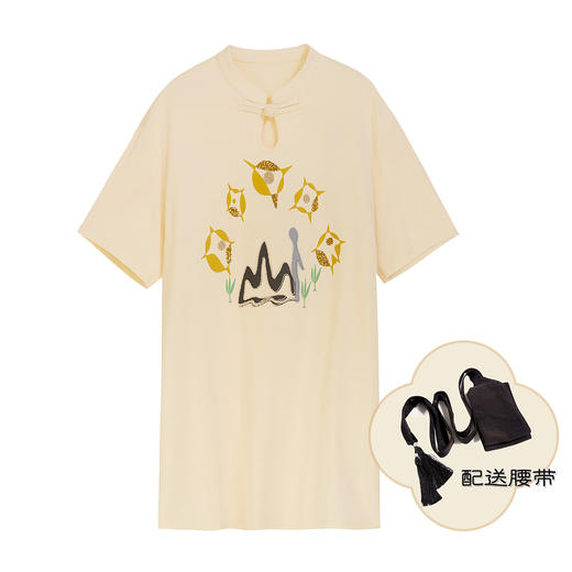 ZIHAN紫涵国风改良T恤裙女2022夏新款立领印花休闲大码裙子附腰封日系Z2Z03DS012 商品图5