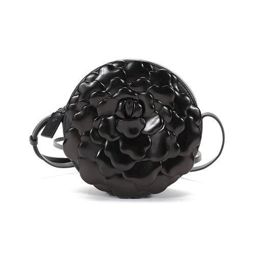 【国内现货】Valentino/华伦天奴 2021款 女士羊皮革玫瑰花瓣圆形单肩斜挎包 VW2B0I32JBZ 商品图0