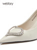 westory2022年新款不累脚高跟细跟气质尖头设计感白色单鞋女W22AE54881 商品缩略图2