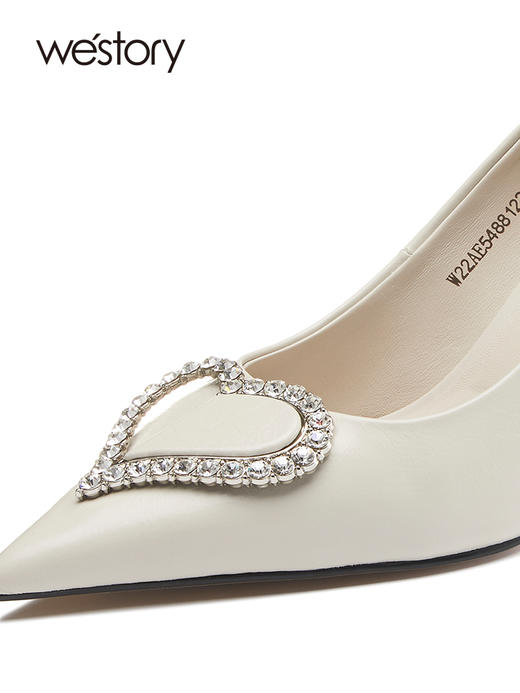 westory2022年新款不累脚高跟细跟气质尖头设计感白色单鞋女W22AE54881 商品图2