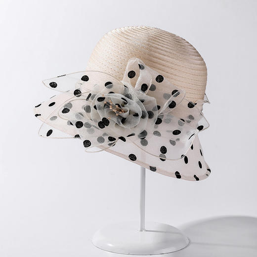 欧根纱遮阳帽子女神气质波点花朵盆帽户外透气太阳帽 JC-1715 商品图7