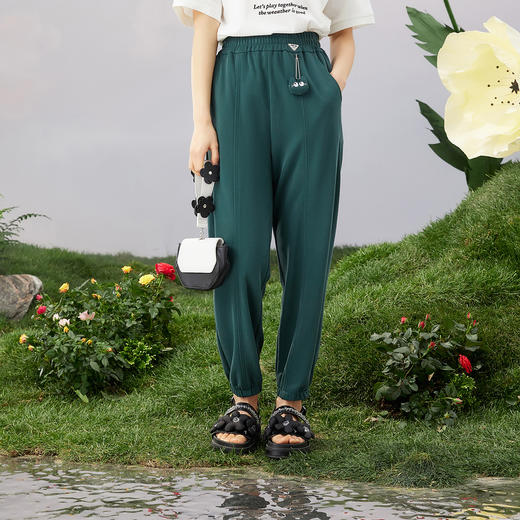 ZIHAN紫涵高腰针织运动裤女2022夏新款松紧腰直束脚裤简约直筒百搭长裤Z2Z03BS180 商品图4