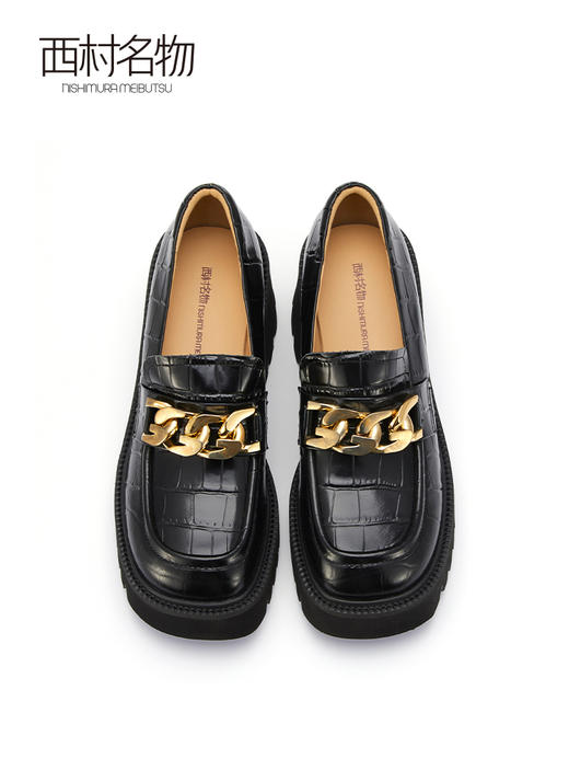 西村名物厚底乐福鞋女春季英伦风小皮鞋大头jk鞋黑色单鞋X22AM18851 商品图3