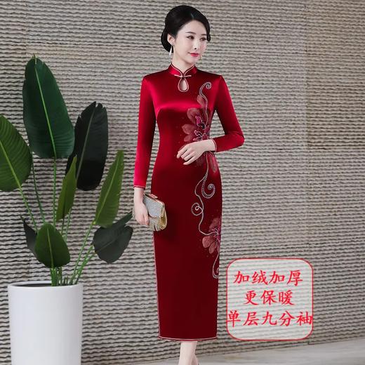 MH-新款重磅醋酸旗袍连衣裙复古改良时尚结婚敬酒长款七分袖 商品图4