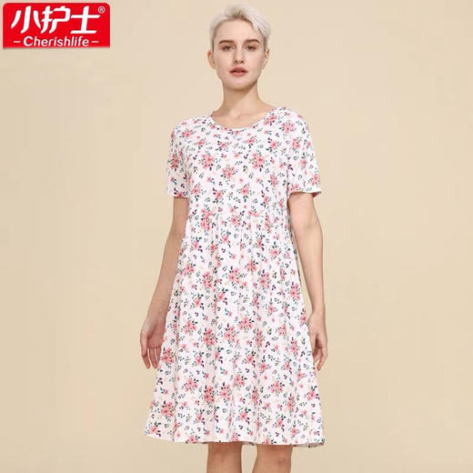 小护士睡衣女睡裙新疆棉夏季家居服薄款短袖碎花宽松休闲可外穿家居裙JMQ042 商品图0