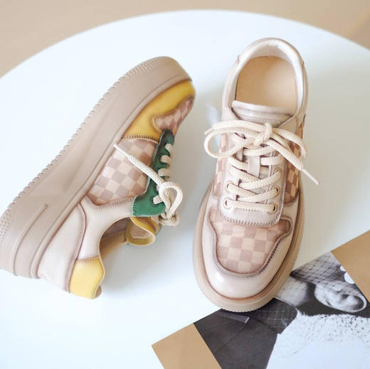 女士头层牛皮+网面透气复古休闲鞋(羊皮内里） 商品图1