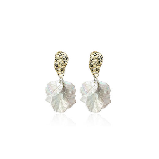 Oflye潮流饰品 白色花瓣耳环女夸张气质森系干花花朵耳坠新款耳钉永生花耳饰 商品图4