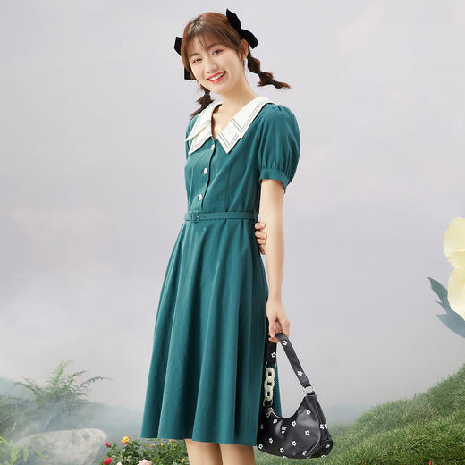 ZIHAN紫涵收腰大摆连衣裙女2022夏季新款气质收腰撞色双层领长裙泡泡袖Z2Z03BS156 商品图4