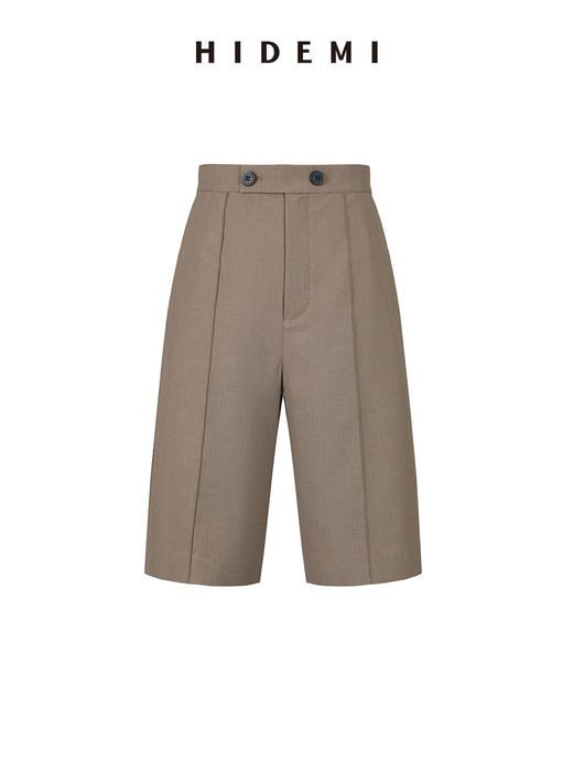 HIDEMI 两粒扣纤维显瘦西裤中短裤 奶茶色/白色 商品图10