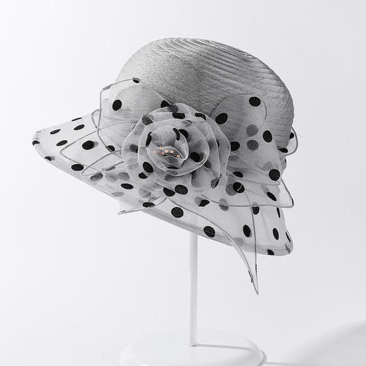 欧根纱遮阳帽子女神气质波点花朵盆帽户外透气太阳帽 JC-1715 商品图5